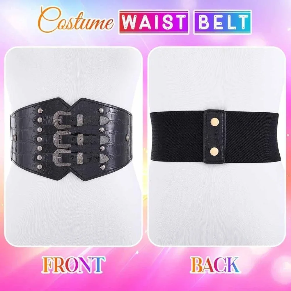 Black Leather Corset Belt Wide Waist Accessory for Women Adjustable